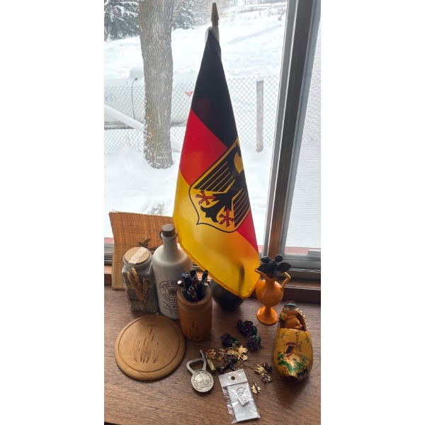 Global Treasures - Hudson's Bay Decantor German Table Flag Dutch Wooden Shoe Flower Broach & more