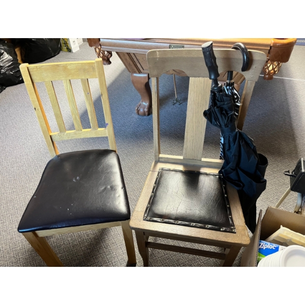 Two chairs, 2 umbrellas, stool, Sony dual tape player some Ziploc sandwich, bags and assortment of o