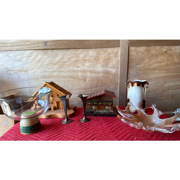 Vintage Decor with Music Box, Wooden Cabin Clock and More