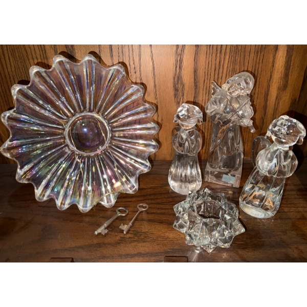Carnival Glass Iridescent Clear Scalloped Candy Dish 9W & More 
