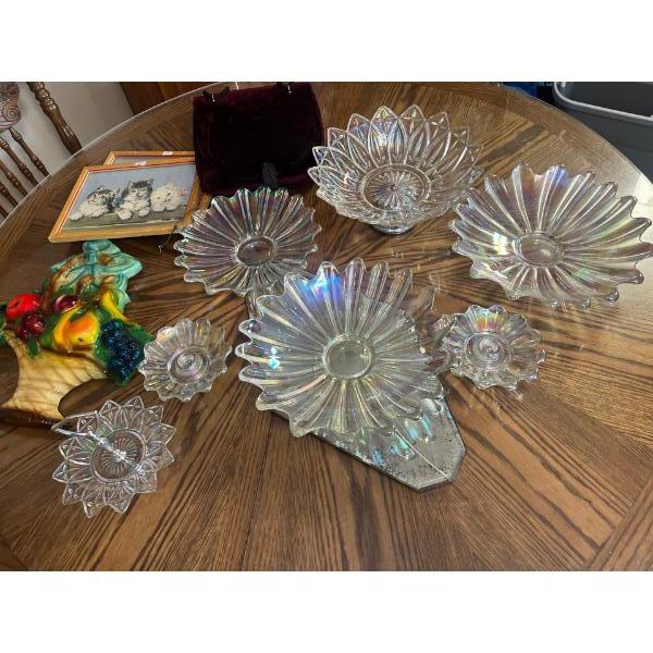 Carnival glass, serving dishes.