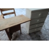 Image 1 : Wooden Dresser Painted White with 4 Drawers 34 T 21 L, 12 W and Vintage Desk 29 L, 27 T, 23 W