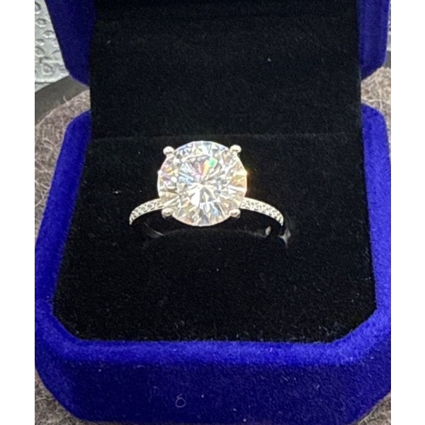 5ct GRA Certified Round Brilliant Cut Moissanite with 14 Round Cut CZ's set in 925 Silver Ring