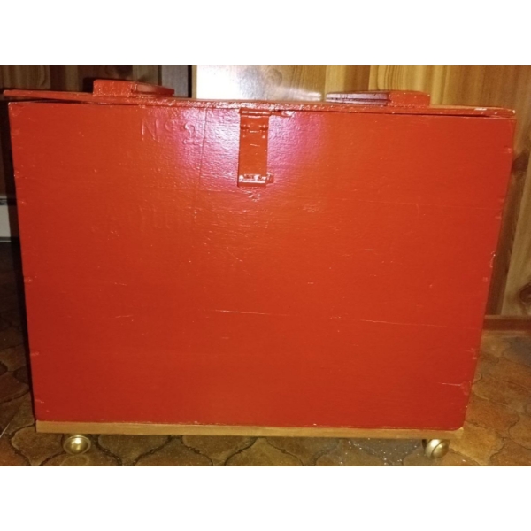 Large Red Storage Box on Castors  Wooden Box on Wheels