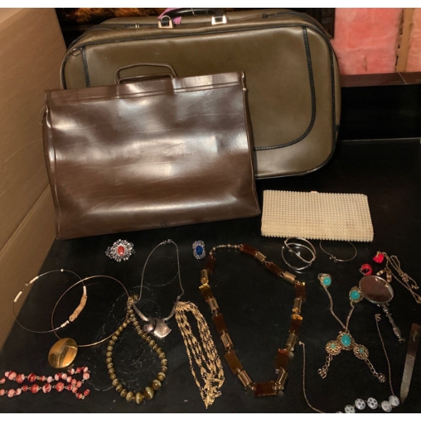 Vintage Bag & Costume Jewellery Collection, Featuring New Italian Leather Briefcase 