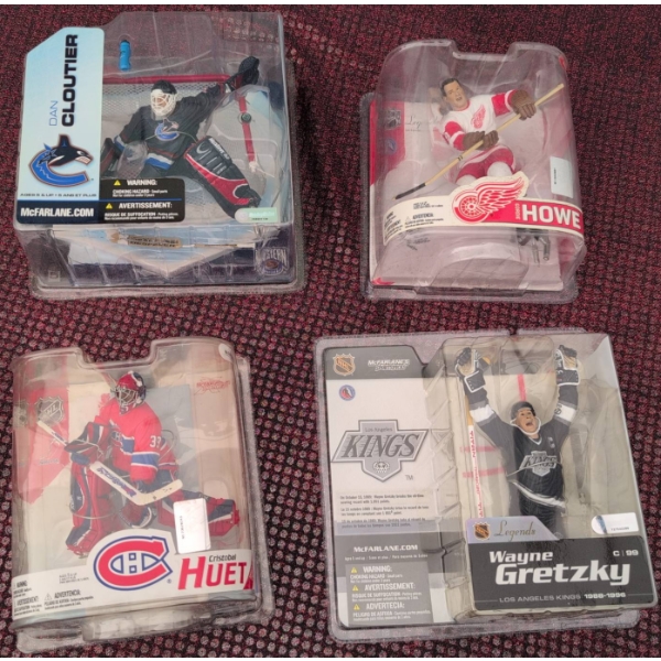 McFarlane NHL Legends & Players Figure Lot - Gretzky, Howe, Huet, Cloutier