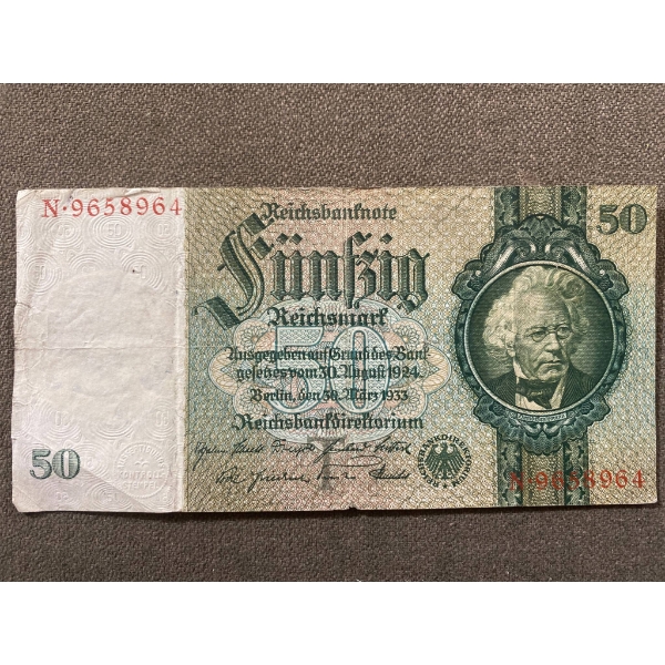 Austrian 50 Kronen Banknote with Kontrollstempel, Serial No. 9658964
