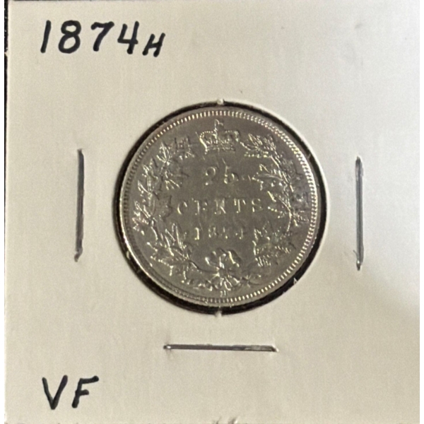 1874 VF Canadian Quarter 92.5% Silver