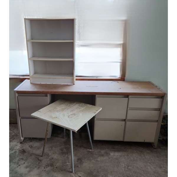 Utility Desk with Drawers 71 w, 30 h, 20 d, also Includes: Garage Side Table and Bookcase