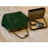 Image 2 : Silver Watch With Case and Green Clutch Purse