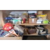 Image 1 : Contents of Garage Shelf Including: Hardhat, Hardware, Ceiling Fixture and More!