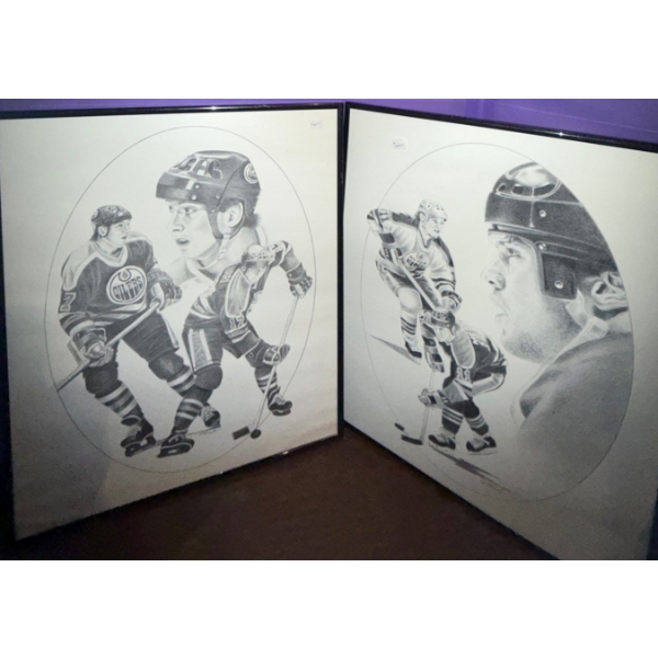 Kraft NHL Hockey Framed Sketches/ Drawings- Wayne Gretzky & Mark Messier