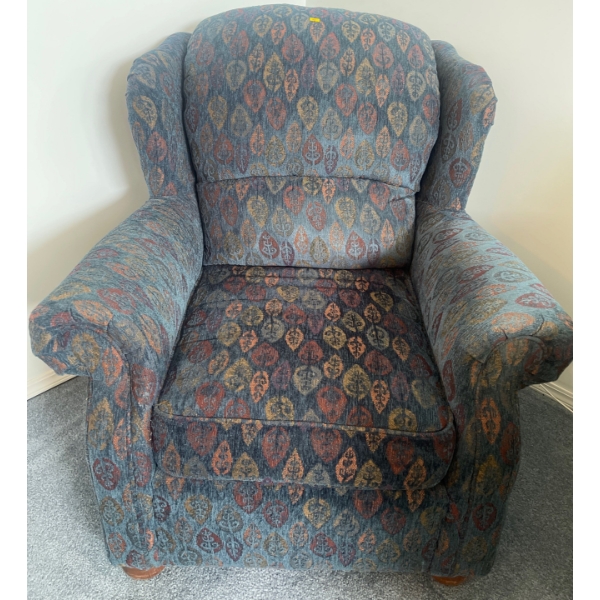Upholstered Accent Chair - Navy w/ Printed Pattern 33x34x44 Like New