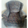 Image 1 : Upholstered Accent Chair - Navy w/ Printed Pattern 33x34x44 Like New
