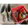 Image 2 : Rubber Boots Sz 11 & Red Tote, Tire Chain, Pressure Gauge & More