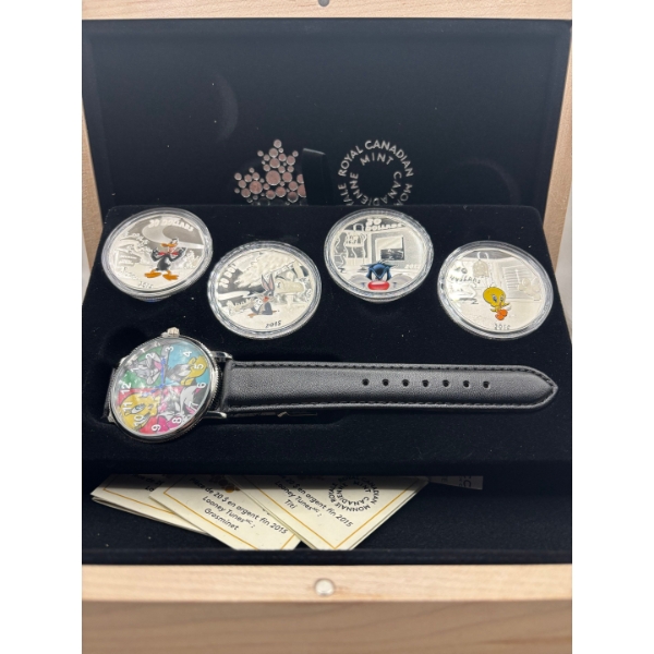  2015 $20 Looney Tunes - Pure Silver 4-Coin Set with Watch $809.00 retail 127.32g