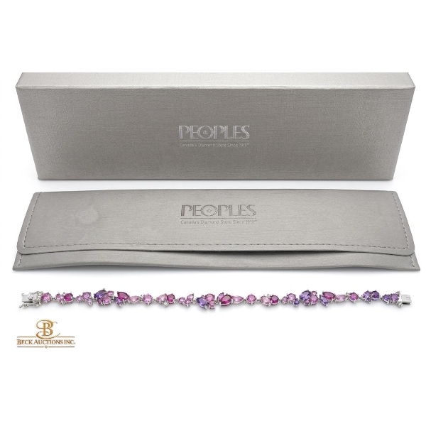 925 Sterling Silver Link Bracelet Of Alternating Amethyst And Lab-Created Sapphire Gemstones 10.62G.