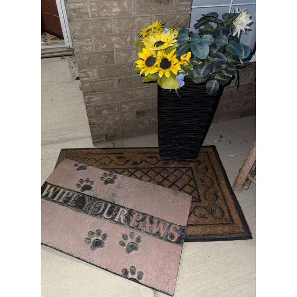 Rattan Plant w/ Faux Botanicals & Outdoor 2 Door Matts 