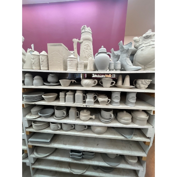  ceramic greenware all contents on shelf