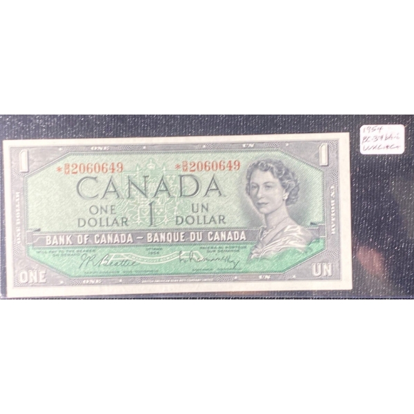 1954 Uncirculated Canadian One Dollar Bill