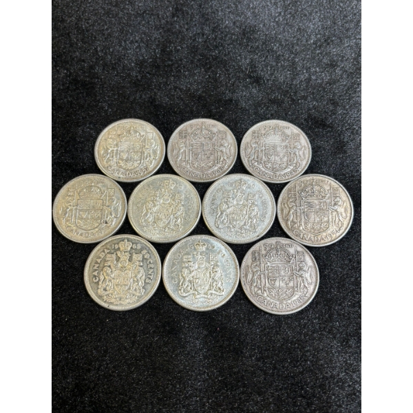 Canadian Silver 50cent X10 

Various Dates all tested 116.26g