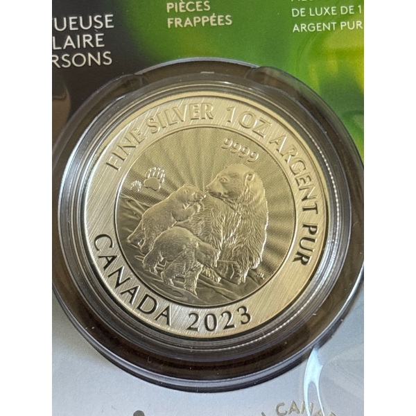 2023 $5 First Strikes: Majestic Polar Bear and Cubs - Pure Silver Coin