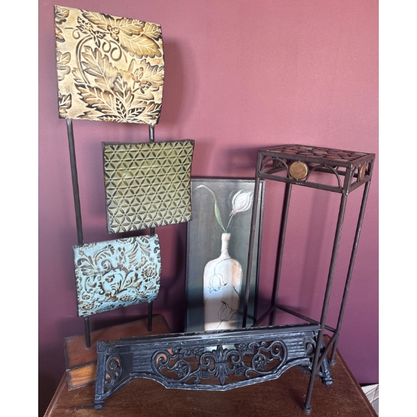 Home Decor Bundle - Gothic Floating Shelf Iron Side Table 3 Panel Floor Ornament 26"Tall
