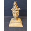 Image 1 : Carved Stone Statue with Detailed Headdress on Square Base