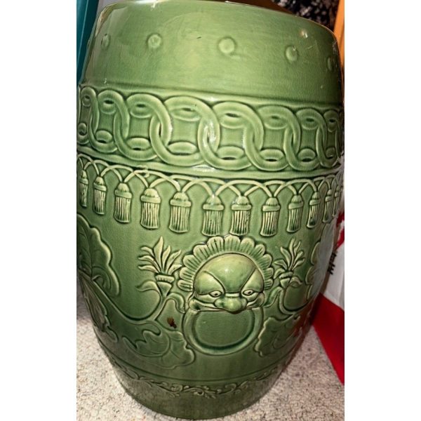 Chinese Green Majolica Garden Seat / Pedestal - Ceramic Barrel 21T