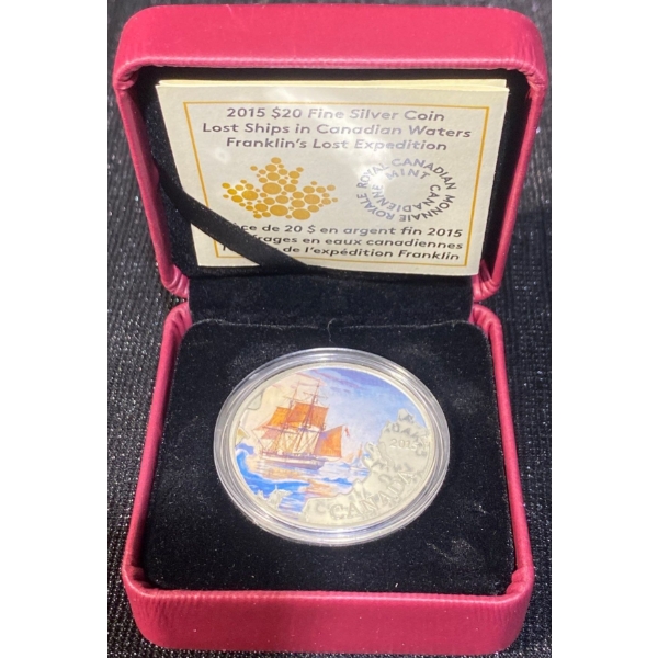 2015 $20 Lost Ships in Canadian Waters Franklin's Lost Expedition Fine Silver Coin 31.39 Grams