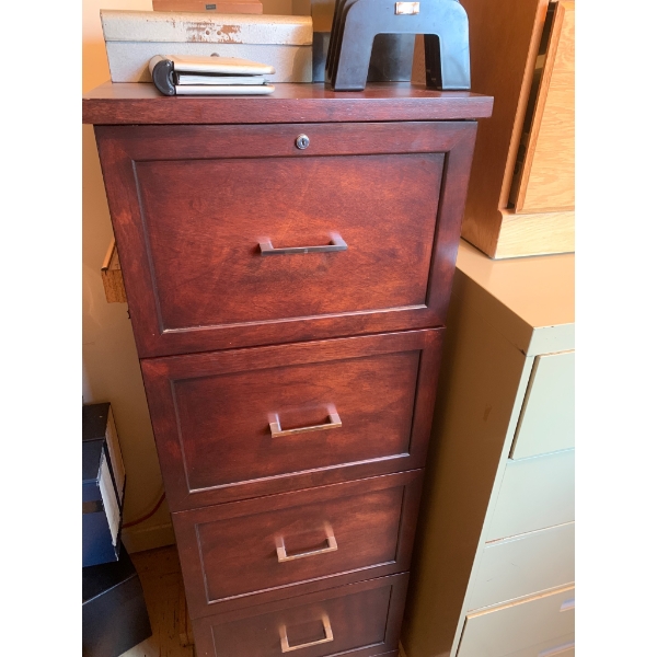 Four-Drawer Wooden Filing Cabinet with Classic Design Contents Included