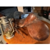 Image 1 : Antique saddle with antique lamp and large traps