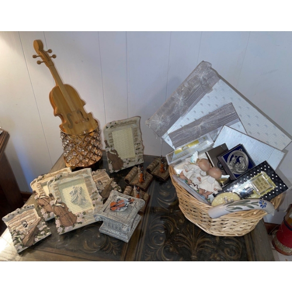 Violin Collectables & Big Basket Of Goodies 
