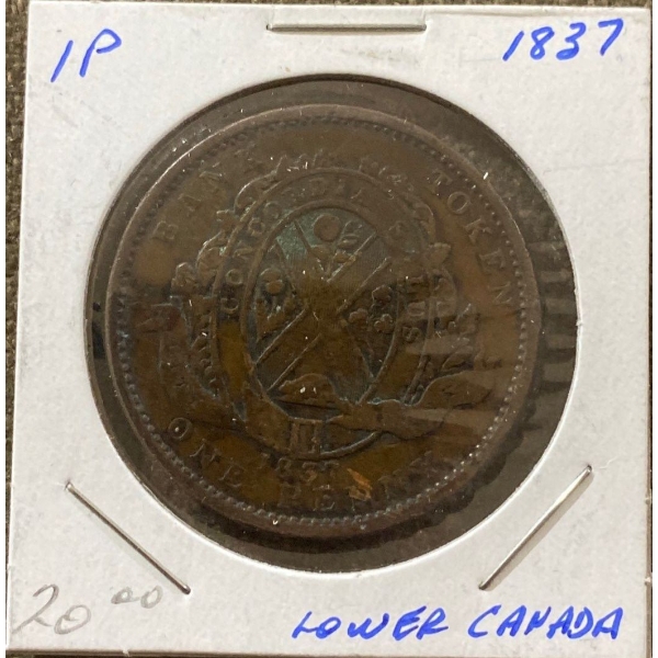 1837 Lower Canada One Penny Bank Token