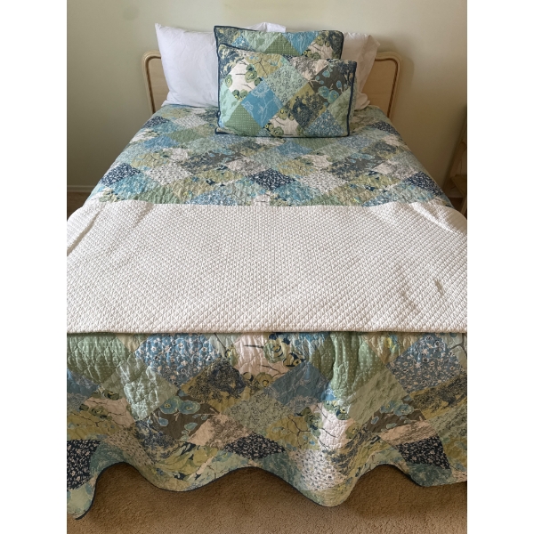 Complete Twin Bed Set with Painted Headboard and Quilted Spread
