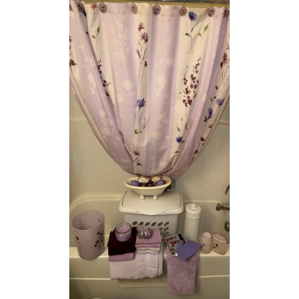 Lavender Bathroom Essentials - Shower Curtain Towels Candle & More