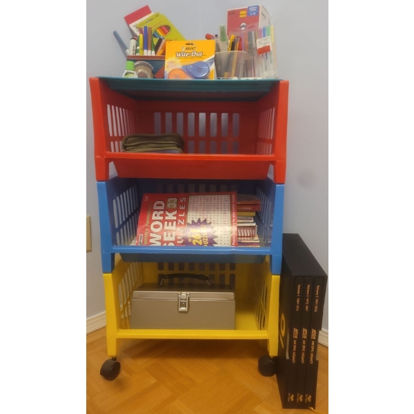 Childrens Art Station On Wheels Filled with Art Supplies  