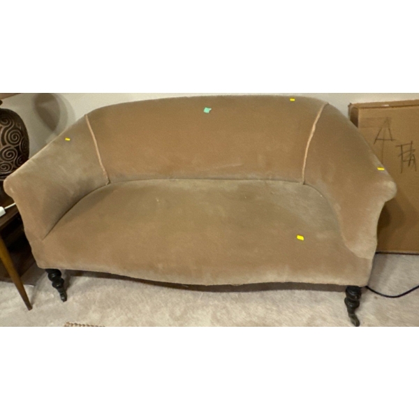  Velvet Beige Couch (63W, 27D, 32T) with 2 Matching Stools (15W, 10T Each) and a Lovely Pillow 