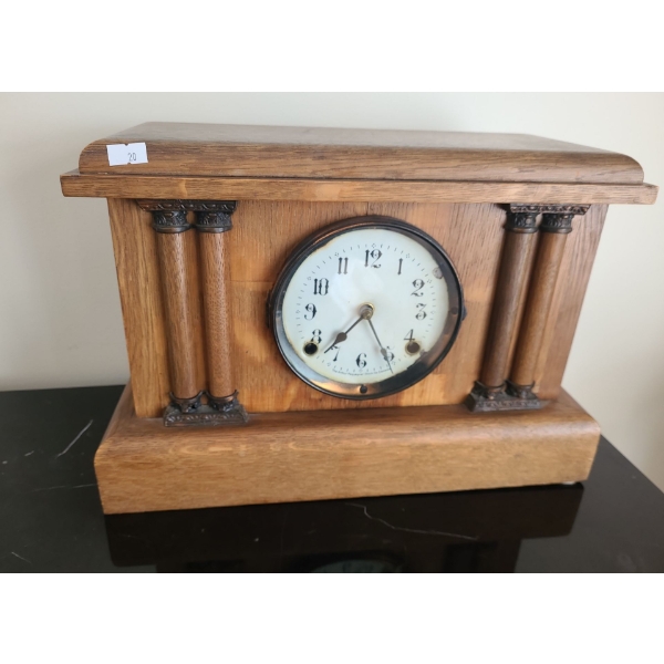 Colonial Mantel Clock in Wooden Case by the Arthur Pequegnai Clock Company Canada 15.5 W, 7 D, 11 T