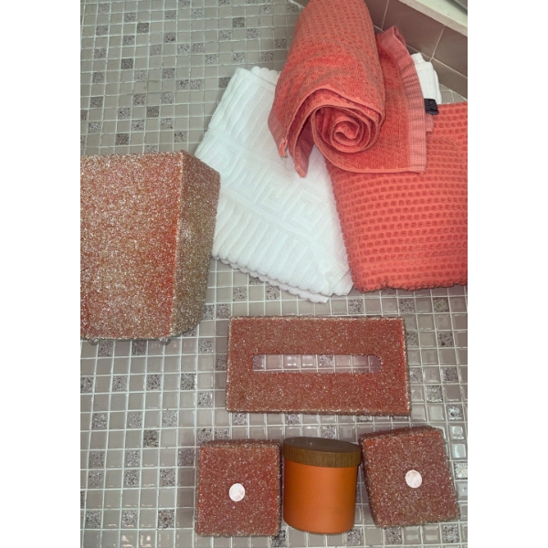 Assortment of Vintage Orange Bathroom Decor & Towels Galore
