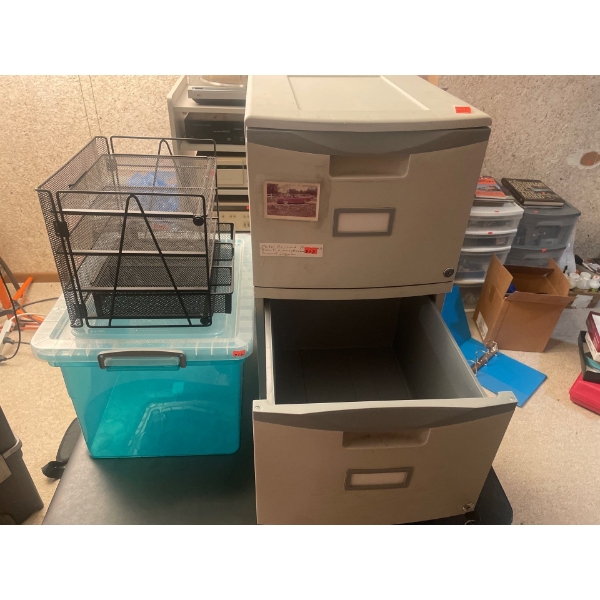 Plastic Locking File Cabinet (26" High x 14.5" Wide x 18" Depth) , 2 Drawer, Plastic Storage Tub (12