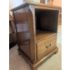 Image 7 : Oak Bed Frame and Matching Nightstand with Brass Accents