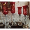 Image 1 : Antique Cranberry Glass Bohemium Mantle Lustre Hurricane Lamps - Set of 4, Tallest is 20T