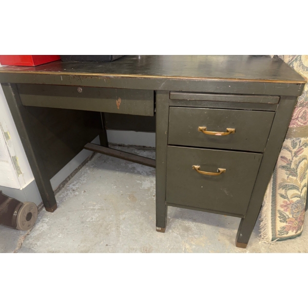 Mid Century Metal Tanker Desk 42x20x25 w/ Modern Day Paper Shredder