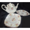 Image 3 : Royal Albert "Petit Point" Pattern Teaset: Teapot, Teacups, Plates, Cream & Sugar, Serving Dishes