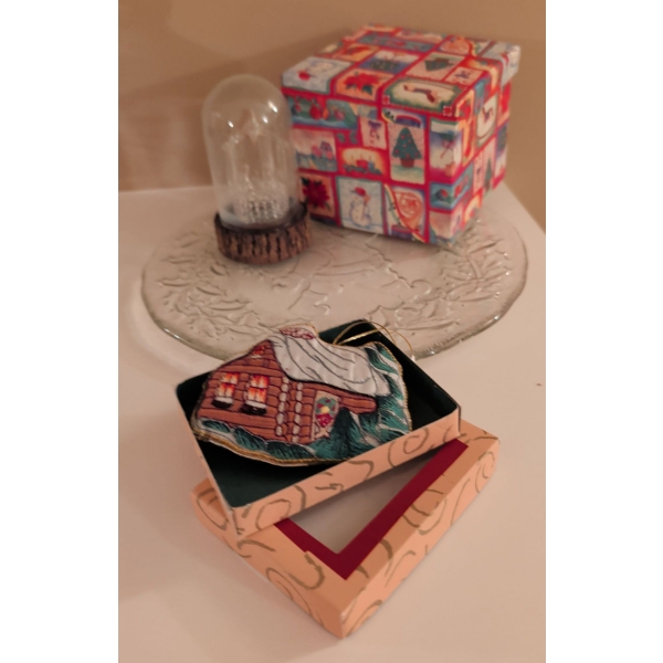 Blown Art Glass Nativity Set 7'Tall  w/ Crystal Santa Serving Plate & Cottage Ornament