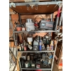Image 1 : entire shelf full of goodies battery charger antique motor lubricant tape filter filters hammer saw 