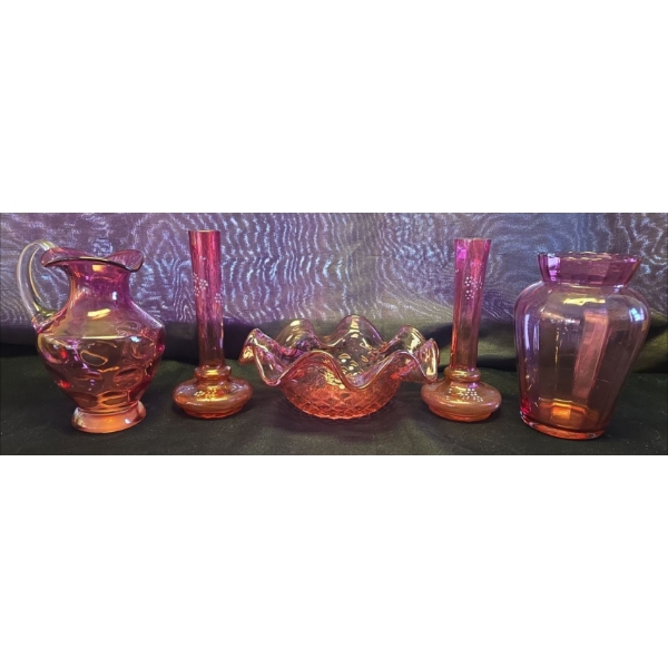 Cranberry Glass Basket, Vintage Cranberry Candle Holders, Cranberry Vase, Cranberry Glass Pitcher