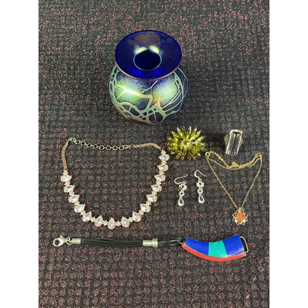 Costume Jewelry and Art Glass Vase