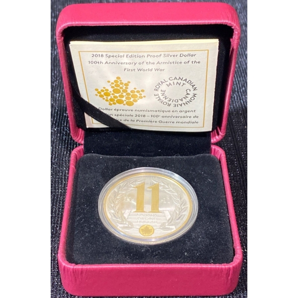  2018 Armistice of the First World War Special Edition Proof Fine Silver With Gold Plating Dollar
